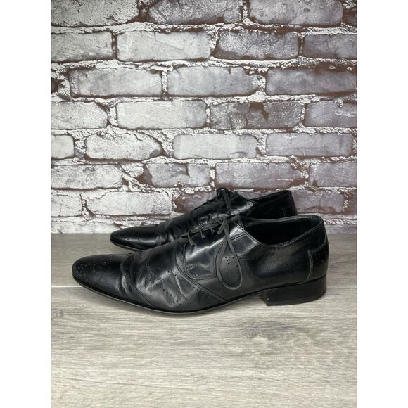 Kalena’s Black Leather Double Wingtip Lace Up Italy Dress Shoes Men 43EU/10M US - Picture 5 of 16